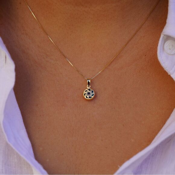 14k Real Yellow Gold Evil Eye Circle Pendant | evil eye charm | birthday gift | - Picture 7 of 8